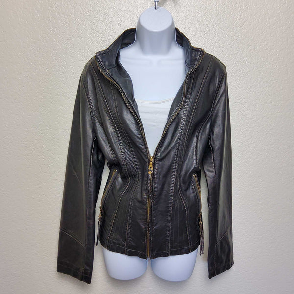 Big Chill Vintage Coffee Brown Faux Leather Jacket Women s Large