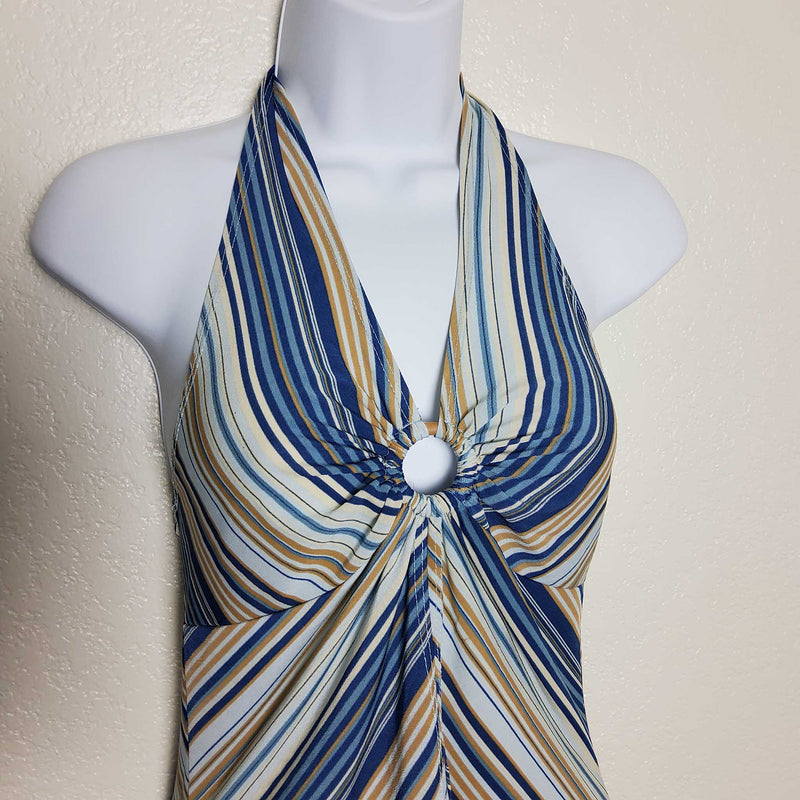 5-7-9 Blue and White Striped Halter Top, Women's Medium - Trinity Thrift