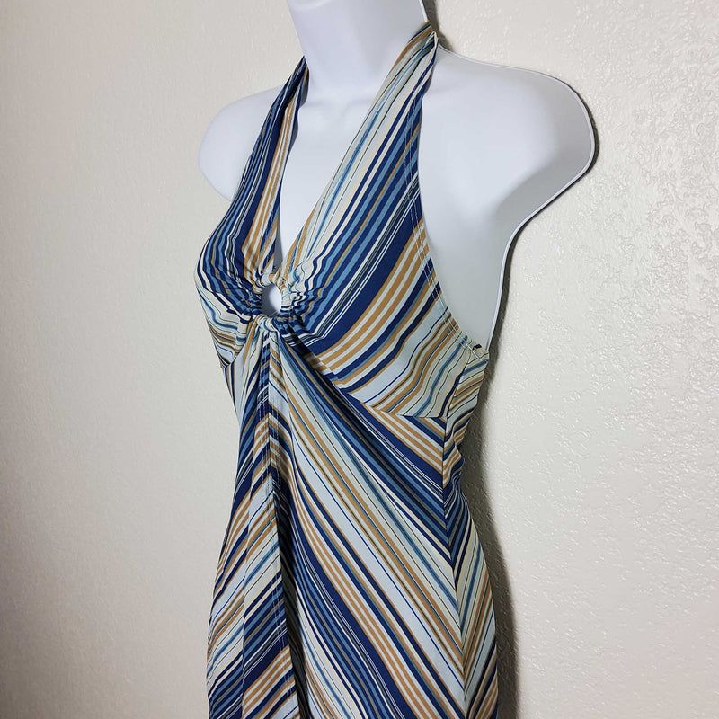 5-7-9 Blue and White Striped Halter Top, Women's Medium - Trinity Thrift