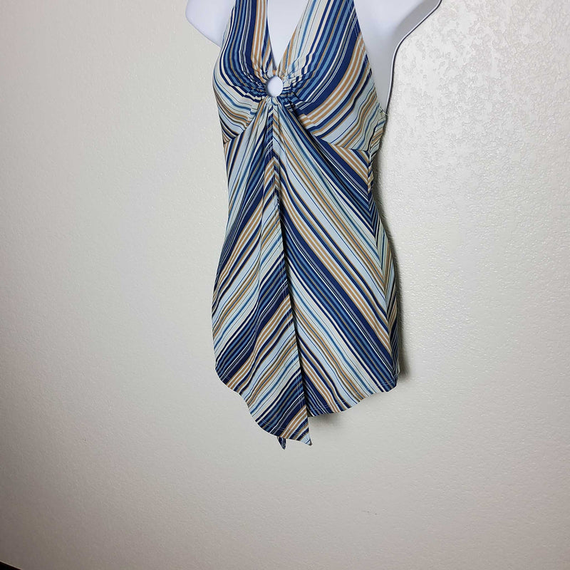 5-7-9 Blue and White Striped Halter Top, Women's Medium - Trinity Thrift