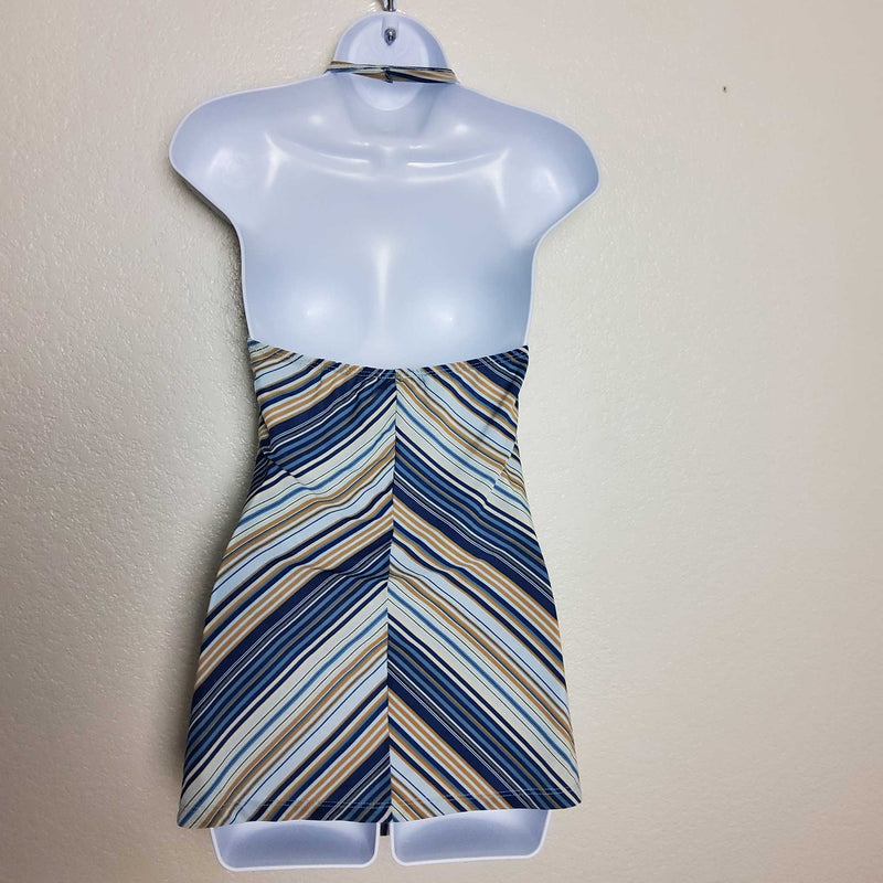 5-7-9 Blue and White Striped Halter Top, Women's Medium - Trinity Thrift