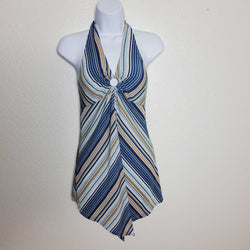 5-7-9 Blue and White Striped Halter Top, Women's Medium - Trinity Thrift