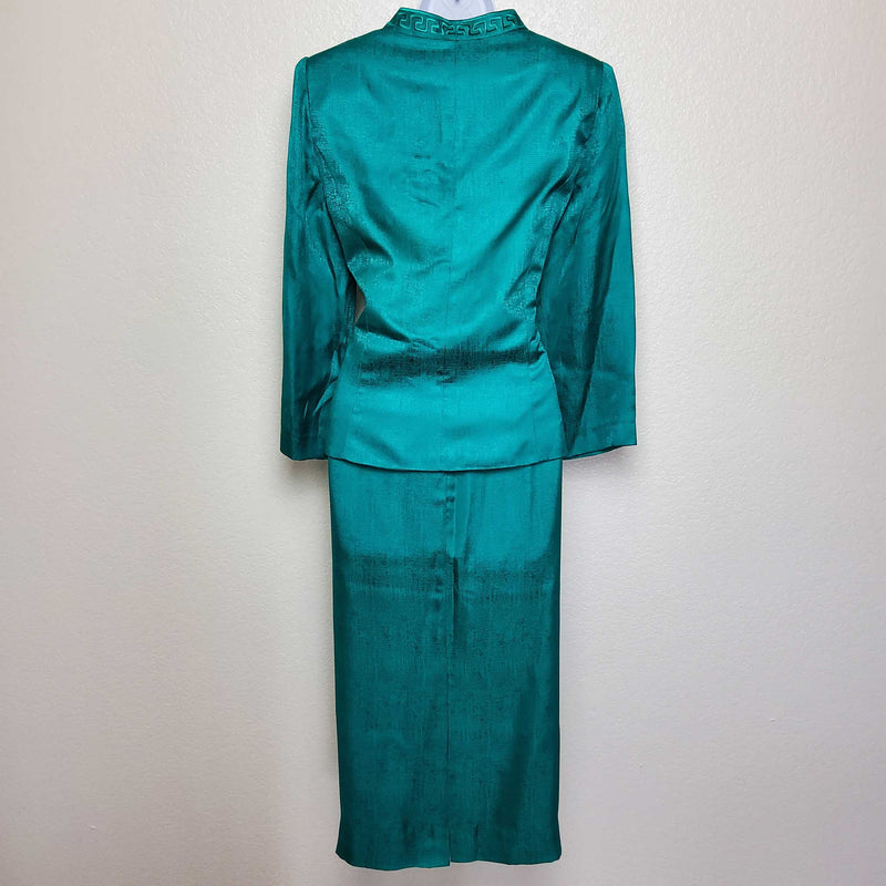 Adrianna Papell Green 2-Piece Silk Skirt Suit, Women's Size 12 - Trinity Thrift