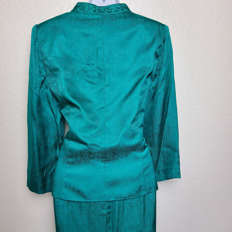 Adrianna Papell Green 2-Piece Silk Skirt Suit, Women's Size 12 - Trinity Thrift