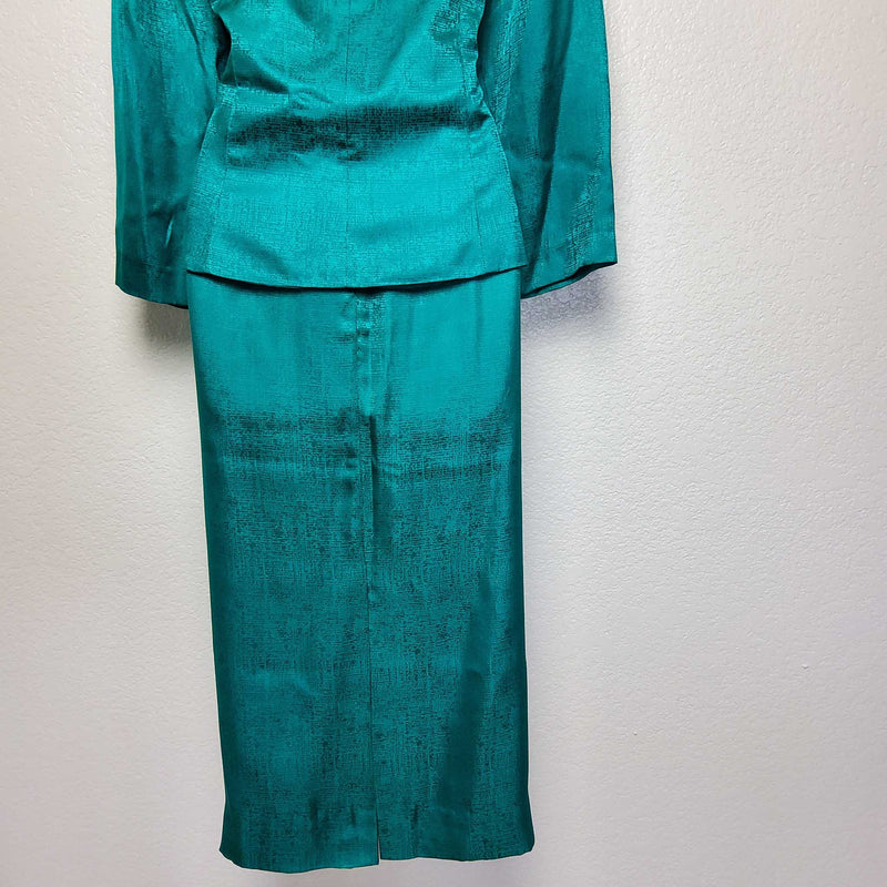 Adrianna Papell Green 2-Piece Silk Skirt Suit, Women's Size 12 - Trinity Thrift