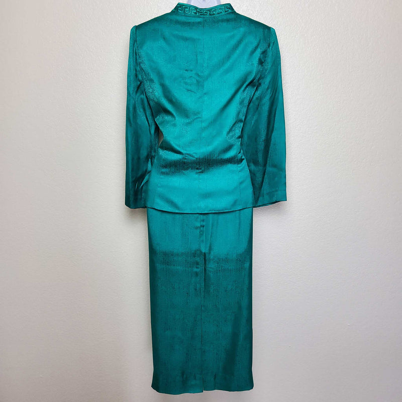 Adrianna Papell Green 2 Piece Silk Skirt Suit Women s Size 12