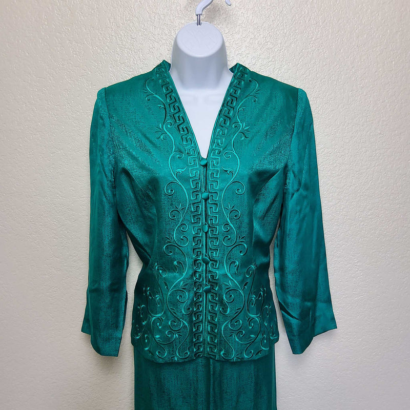 Adrianna Papell Green 2-Piece Silk Skirt Suit, Women's Size 12 - Trinity Thrift