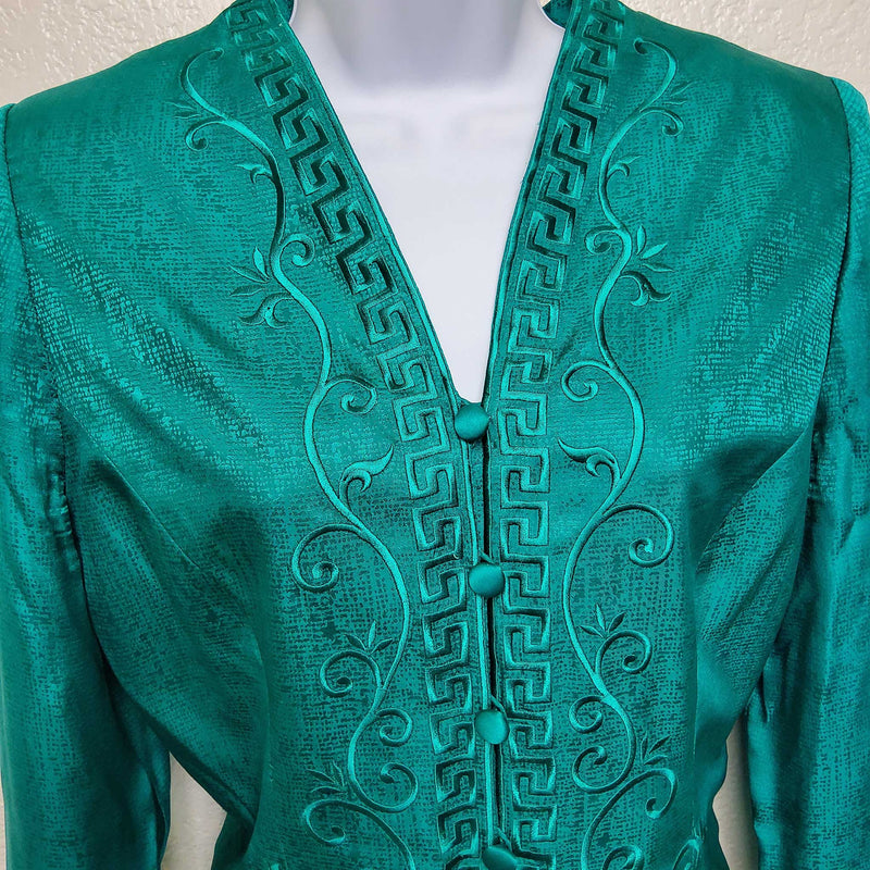 Adrianna Papell Green 2-Piece Silk Skirt Suit, Women's Size 12 - Trinity Thrift