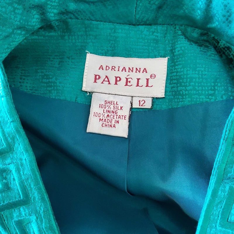 Adrianna Papell Green 2-Piece Silk Skirt Suit, Women's Size 12 - Trinity Thrift