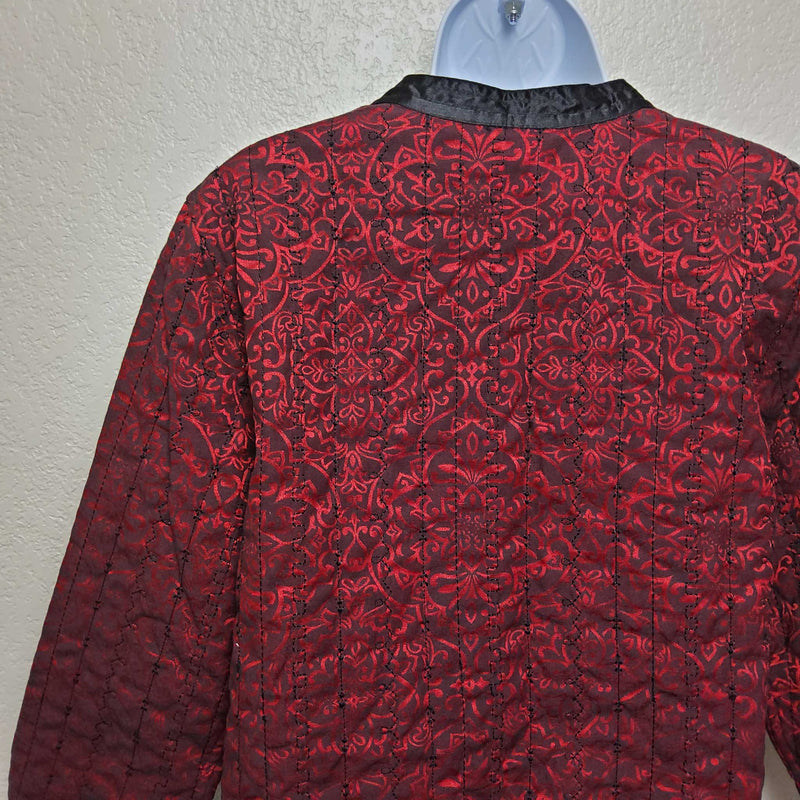 Alfred Dunner Red Perforated Jacket with Black Trim, Women's Size 10 - Trinity Thrift