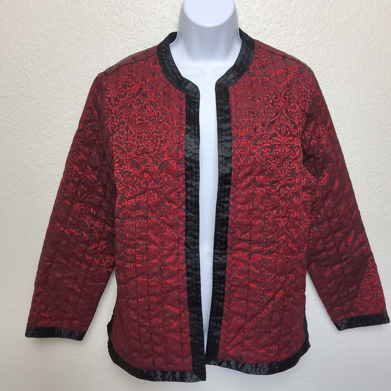 Alfred Dunner Red Perforated Jacket with Black Trim, Women's Size 10 - Trinity Thrift