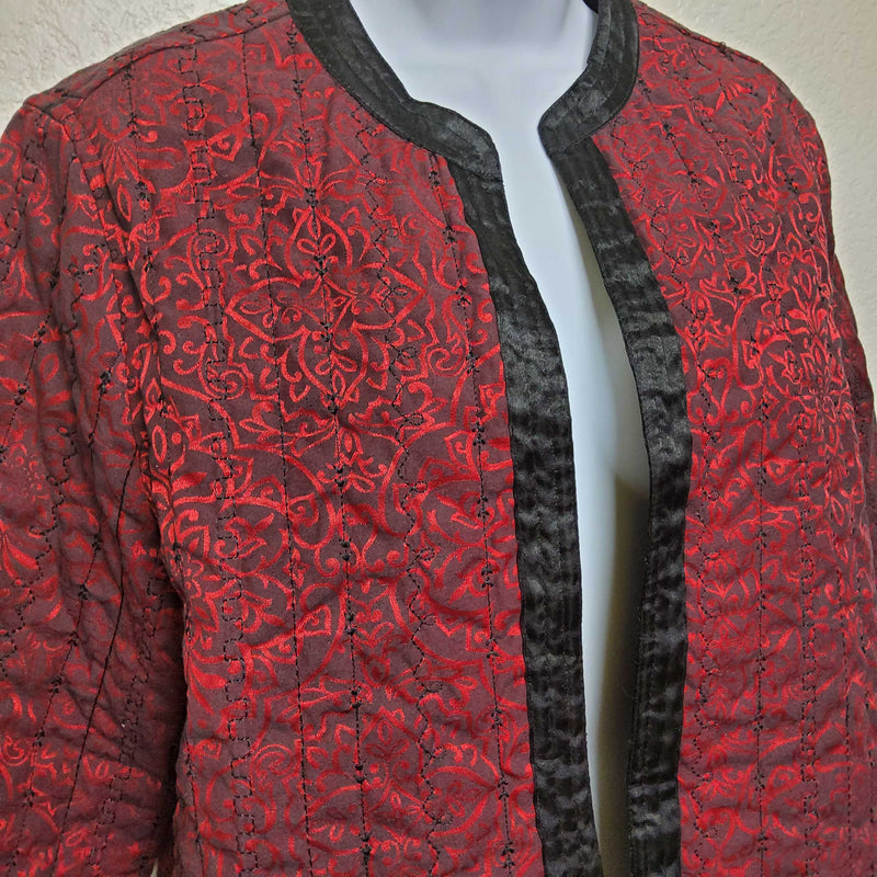 Alfred Dunner Red Perforated Jacket with Black Trim, Women's Size 10 - Trinity Thrift