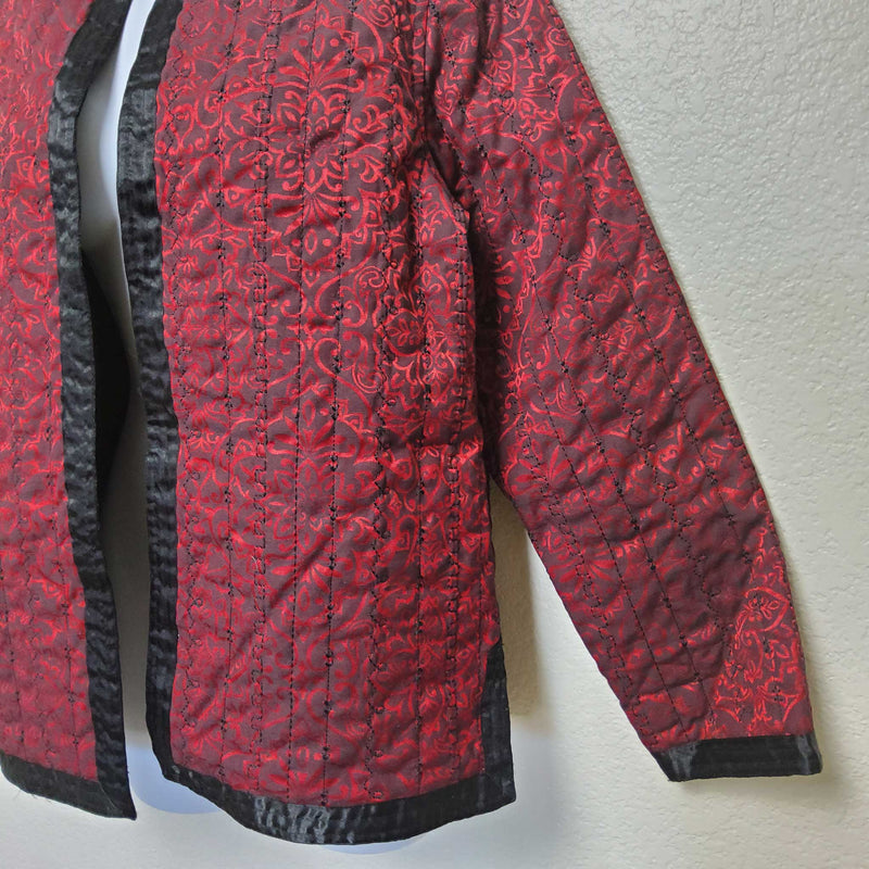 Alfred Dunner Red Perforated Jacket with Black Trim, Women's Size 10 - Trinity Thrift