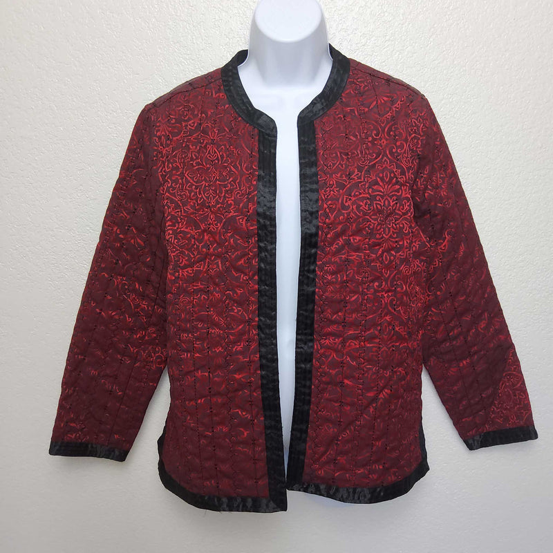 Alfred Dunner Red Perforated Jacket with Black Trim, Women's Size 10 - Trinity Thrift