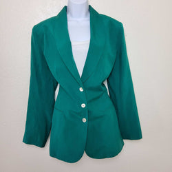 Amelia Austin Green Silk 3-Button Blazer, Women's Size 14 - Trinity Thrift