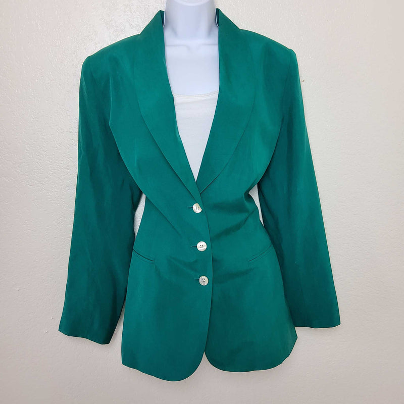 Amelia Austin Green Silk 3-Button Blazer, Women's Size 14 - Trinity Thrift