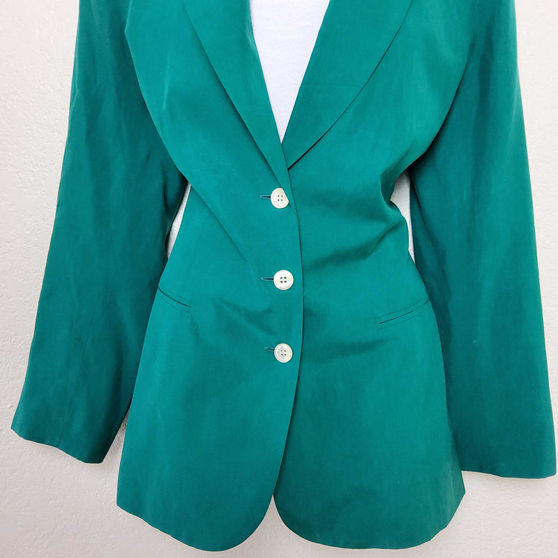 Amelia Austin Green Silk 3-Button Blazer, Women's Size 14 - Trinity Thrift