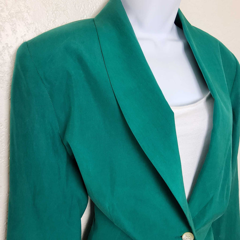 Amelia Austin Green Silk 3-Button Blazer, Women's Size 14 - Trinity Thrift