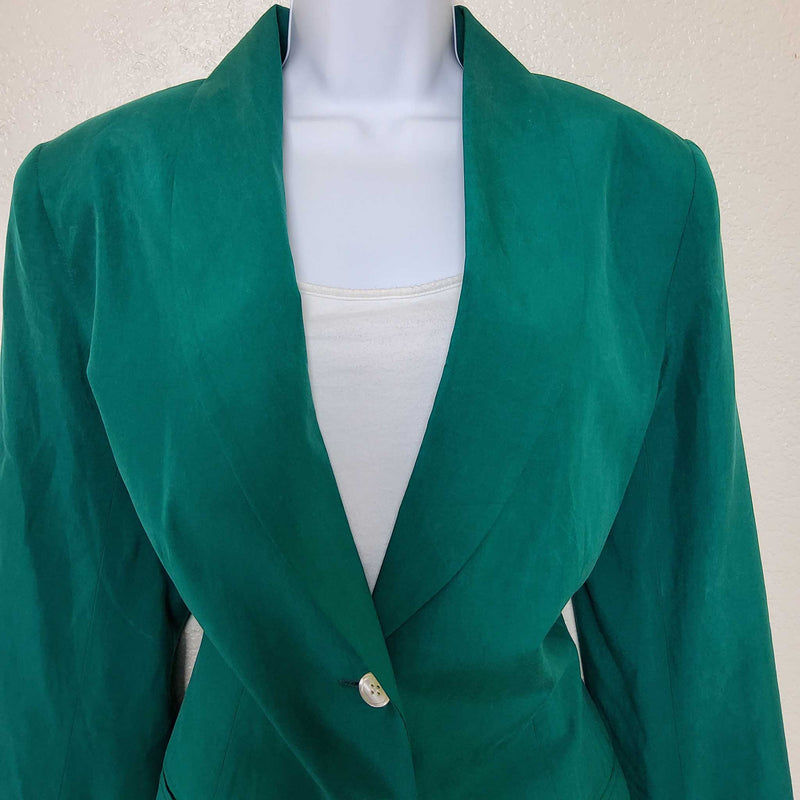 Amelia Austin Green Silk 3-Button Blazer, Women's Size 14 - Trinity Thrift