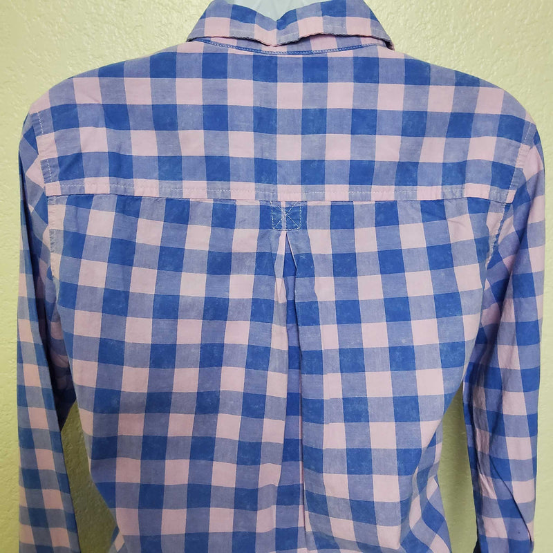 American Eagle Pink & Blue Checkered Button-Up Shirt, Women's Small - Trinity Thrift