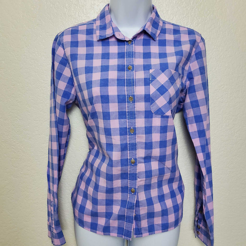 American Eagle Pink & Blue Checkered Button-Up Shirt, Women's Small - Trinity Thrift