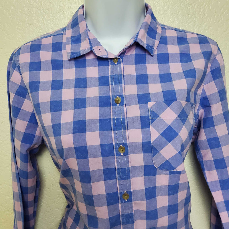 American Eagle Pink & Blue Checkered Button-Up Shirt, Women's Small - Trinity Thrift