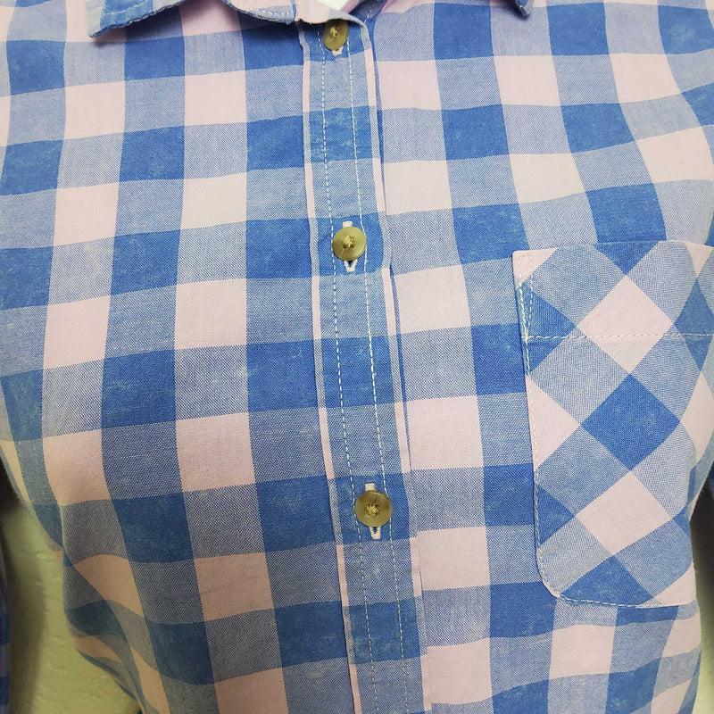 American Eagle Pink & Blue Checkered Button-Up Shirt, Women's Small - Trinity Thrift