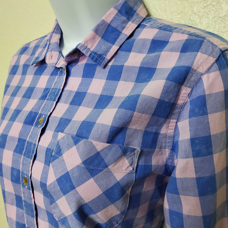 American Eagle Pink & Blue Checkered Button-Up Shirt, Women's Small - Trinity Thrift