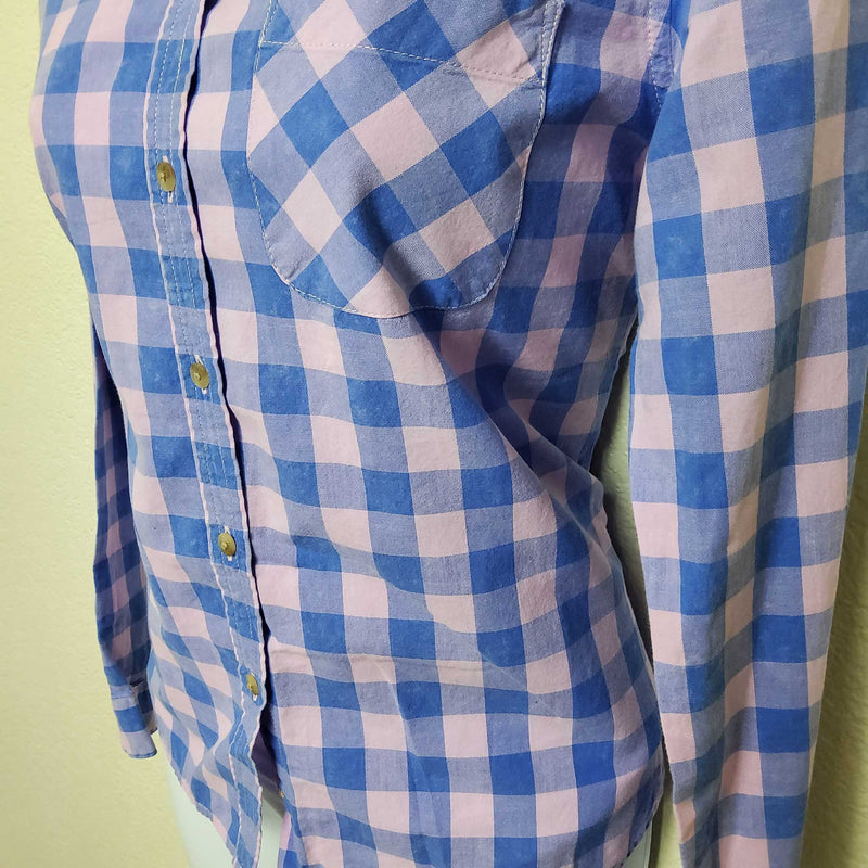 American Eagle Pink & Blue Checkered Button-Up Shirt, Women's Small - Trinity Thrift