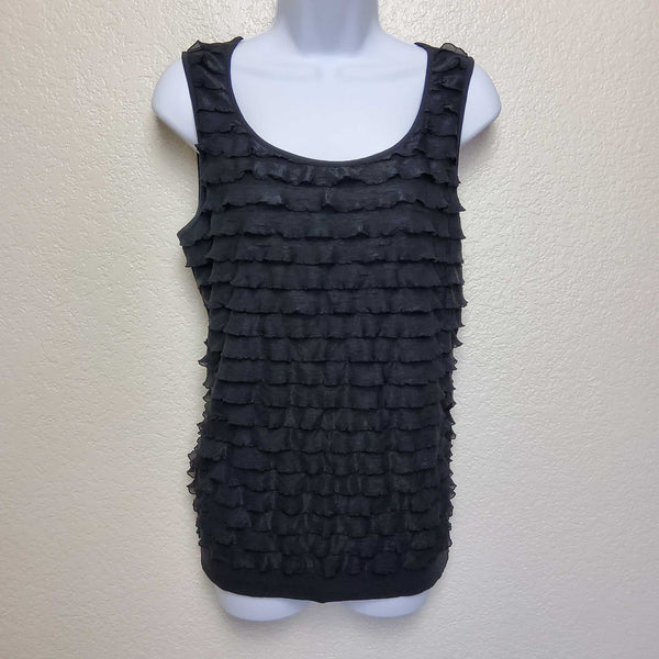 Ann Taylor LOFT Black Ruffle Tank Top, Women's Large - Trinity Thrift