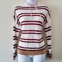 Ann Taylor LOFT Maroon and Cream Striped Mock Turtleneck Sweater