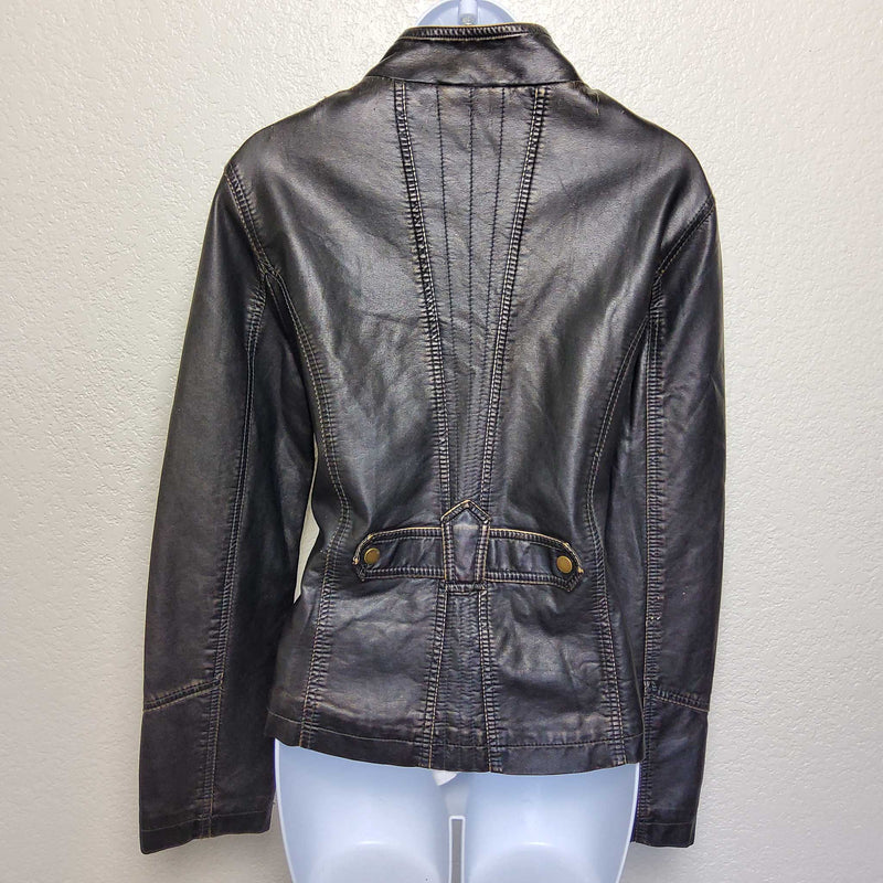 Big Chill Vintage Coffee Brown Faux Leather Jacket, Women's Large - Trinity Thrift