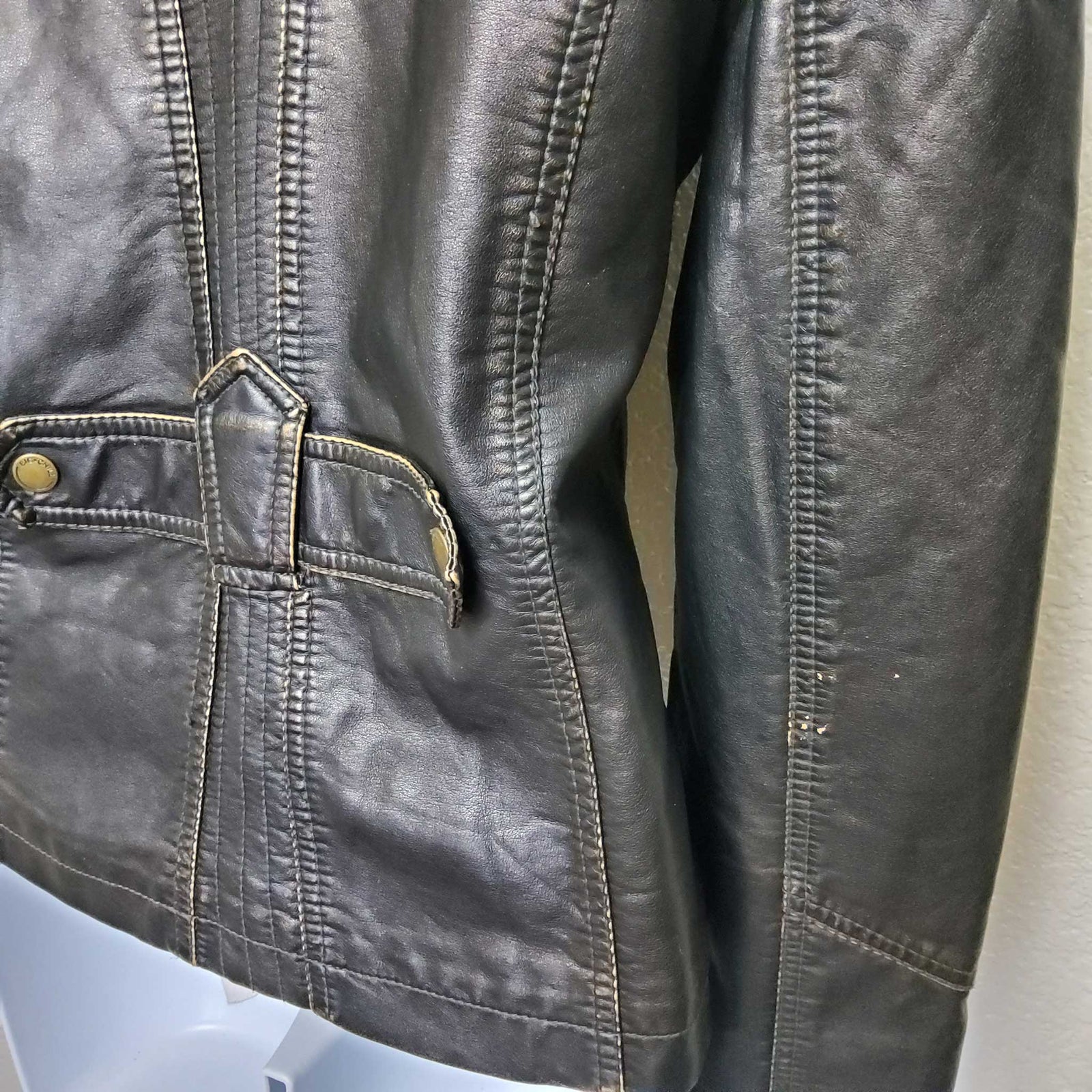 Big Chill Vintage Coffee Brown Faux Leather Jacket Women s Large Trinity Thrift