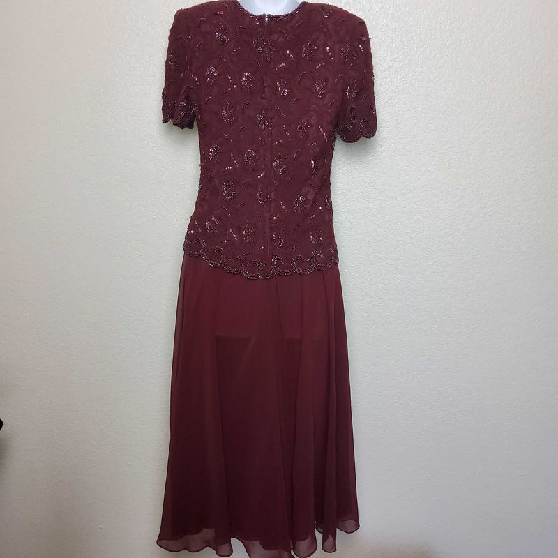 Brilliante by J.A. Maroon Sequined Ball Gown, Women's Size Small