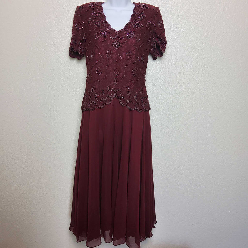 Brilliante by J.A. Maroon Sequined Ball Gown, Women's Size Small