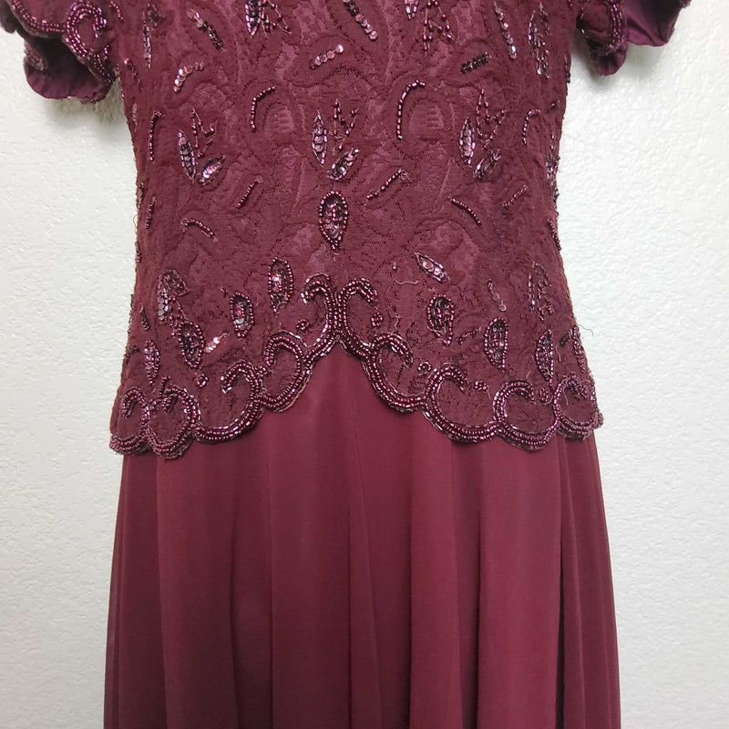 Brilliante by J.A. Maroon Sequined Ball Gown, Women's Size Small