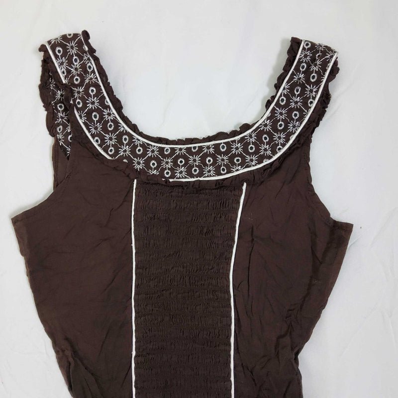 Charlotte Russe Brown Tank with Bow and White Embroidery, Women's Size Small - Trinity Thrift