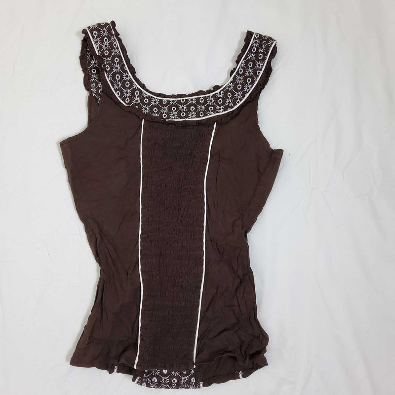 Charlotte Russe Brown Tank with Bow and White Embroidery, Women's Size Small - Trinity Thrift