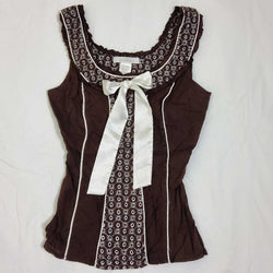 Charlotte Russe Brown Tank with Bow and White Embroidery, Women's Size Small - Trinity Thrift