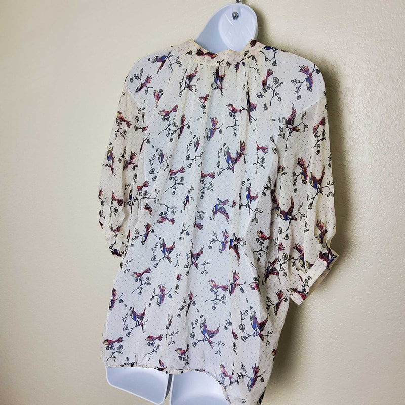 Charlotte Russe Cream Sheer Bird Print Blouse, Women's Small - Trinity Thrift