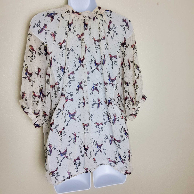 Charlotte Russe Cream Sheer Bird Print Blouse, Women's Small - Trinity Thrift