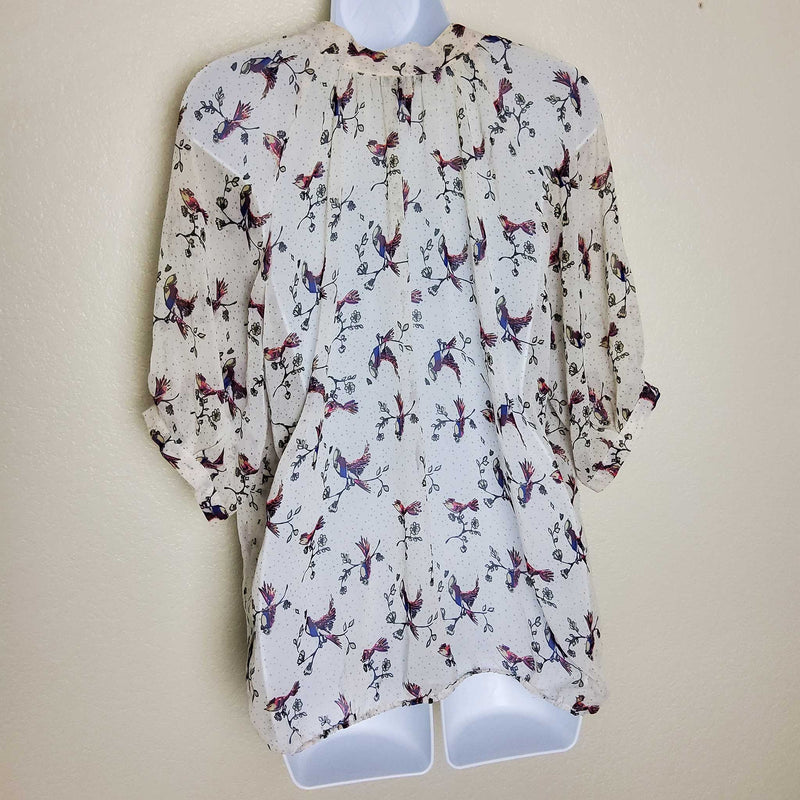 Charlotte Russe Cream Sheer Bird Print Blouse, Women's Small - Trinity Thrift