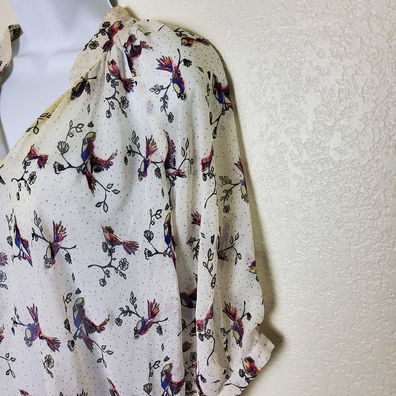 Charlotte Russe Cream Sheer Bird Print Blouse, Women's Small - Trinity Thrift