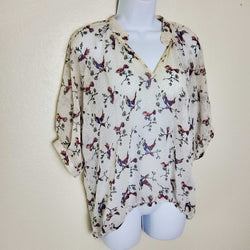 Charlotte Russe Cream Sheer Bird Print Blouse, Women's Small - Trinity Thrift