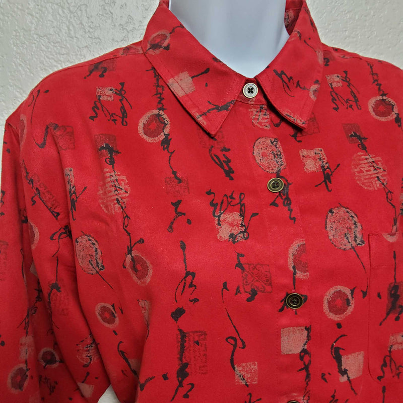 Chico's Design Red Button-Up Blouse, Women's Size 1 - Trinity Thrift