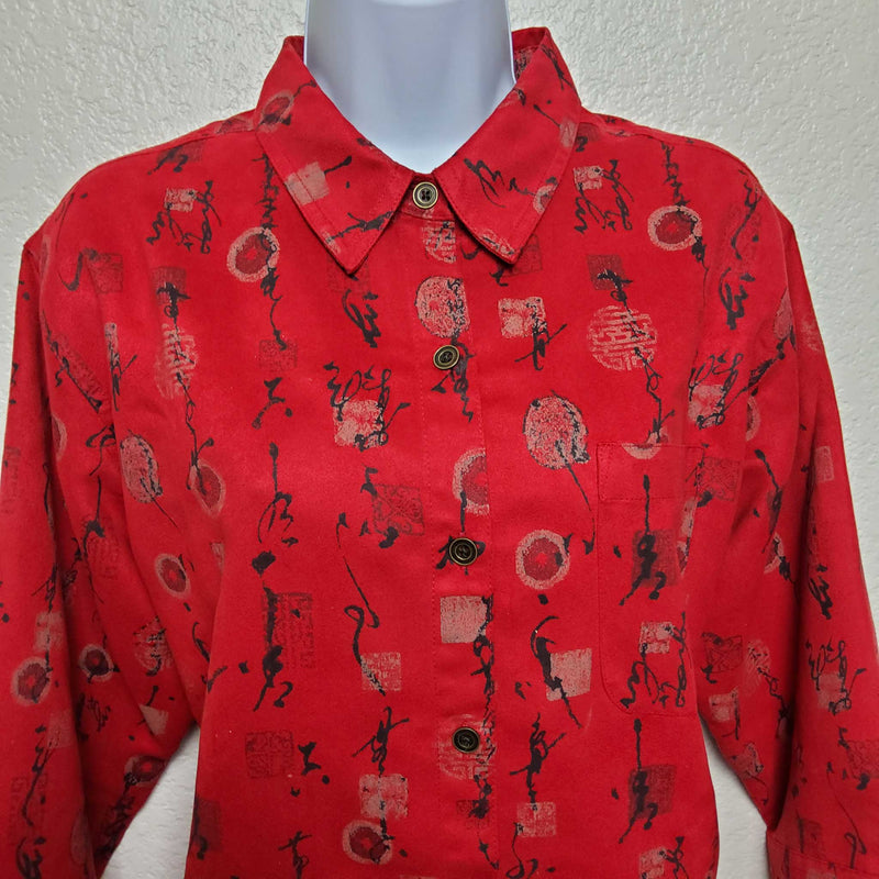 Chico's Design Red Button-Up Blouse, Women's Size 1 - Trinity Thrift