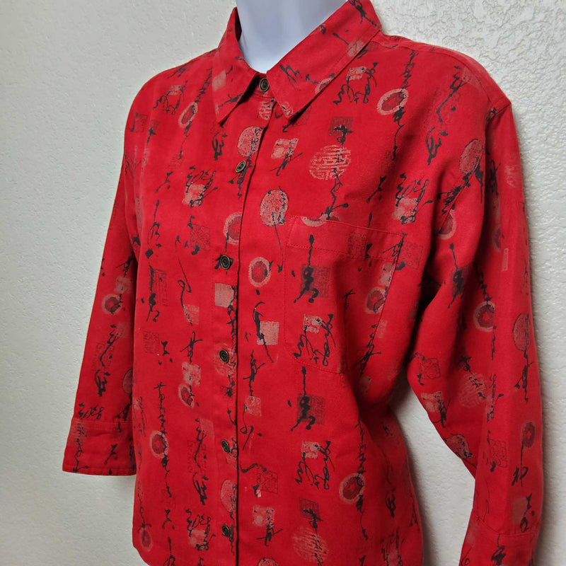 Chico's Design Red Button-Up Blouse, Women's Size 1 - Trinity Thrift