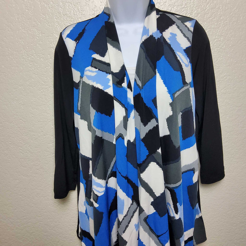 Chico's Easywear Blue and Black Long Sleeved Cardigan, Women's Size 0 - Trinity Thrift