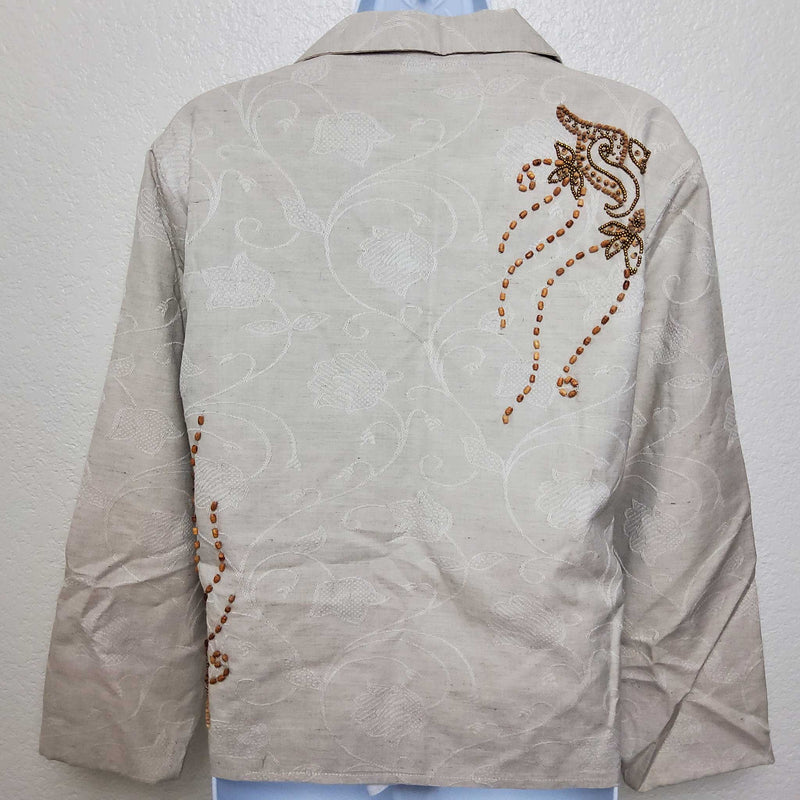 Coldwater Creek Cream Embroidered and Beaded Blazer, Women's Petite Large - Trinity Thrift