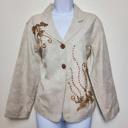 Coldwater Creek Cream Embroidered and Beaded Blazer, Women's Petite Large - Trinity Thrift